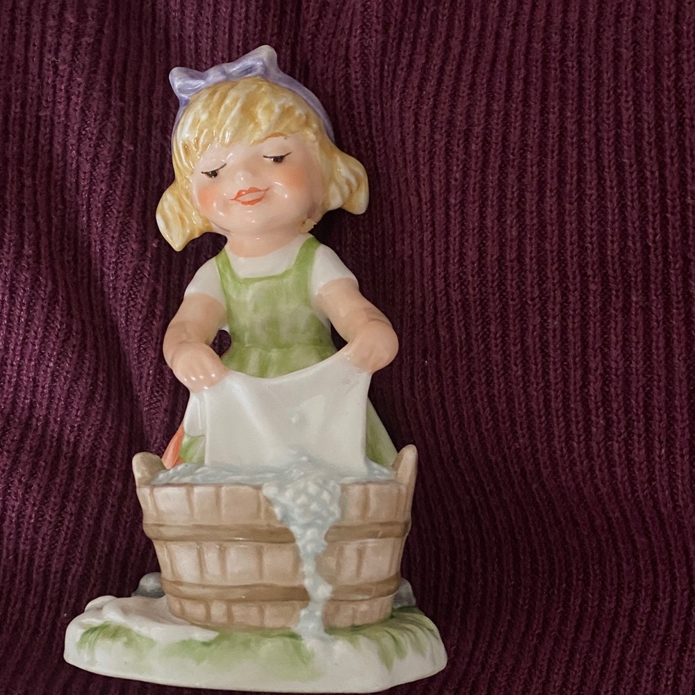 Goebel Porcelain Girl with Basket in Green and Purple